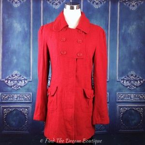 Tulle Peacoat Jacket Womens S Red Wool Blend Retro